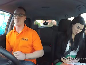 Lady's man bangs busty examiner in the matter of car